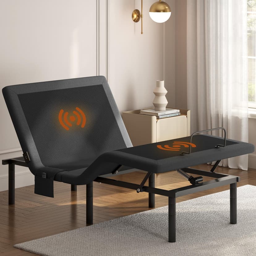 Yaheetech Twin XL Adjustable Bed Frame,w/Wireless Remote,Massage Function,Nightlight,4 Height-Adjustable Legs,Head & Foot Incline,USB Ports,Easy Assembly(3-Step)