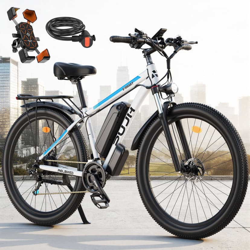 PUJH 2000W Electric Bike for Adults,Max Speed 34MPH Up to 80 Miles Range,29" Tire with 48V 17.5Ah Removable Battery,Fast City Commuter Electric Bicycles for Mountain Road for Men Women (White)