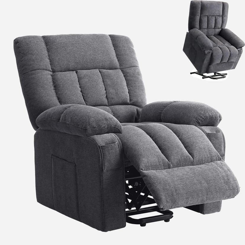 Power Lift Recliner Chair for Adult with Heated and Full Body Massage, Glider Nursery Chair with Cup Holder and USB Charge Port, Oversided Swivel Rocker Recliner for Living/Study/Bedroom Room, Grey
