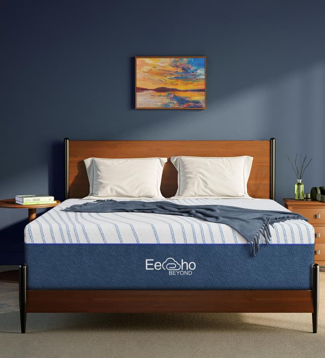 Eechobeyond Queen Mattress,12 Inch White Memory Foam Mattress,Blue Mattresses,Cooling Gel Foam Mattress in a Box,Medium Firm,Fiberglass Free,Pressure Relief