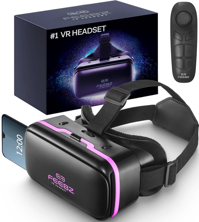 FEEBZ 3D VR Headset for Kids 2.0 + Android Remote - for iPhone & Android Phones | with 3D VR Videos & Apps Links | Virtual Reality Goggles Set for Beginners