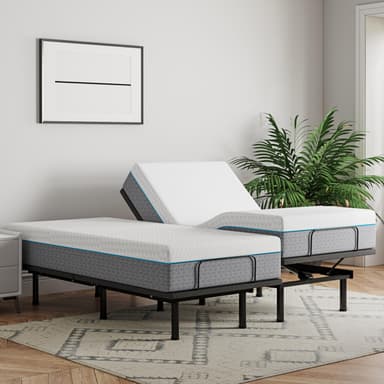 EGOHOME Split King Adjustable Bed Base Frame and 14 inch Charcoal Gel Memory Foam Mattress, Electric Foldable Metal Bed Base with Independent Head and Foot Incline, Wireless Remote,Zero Gravity