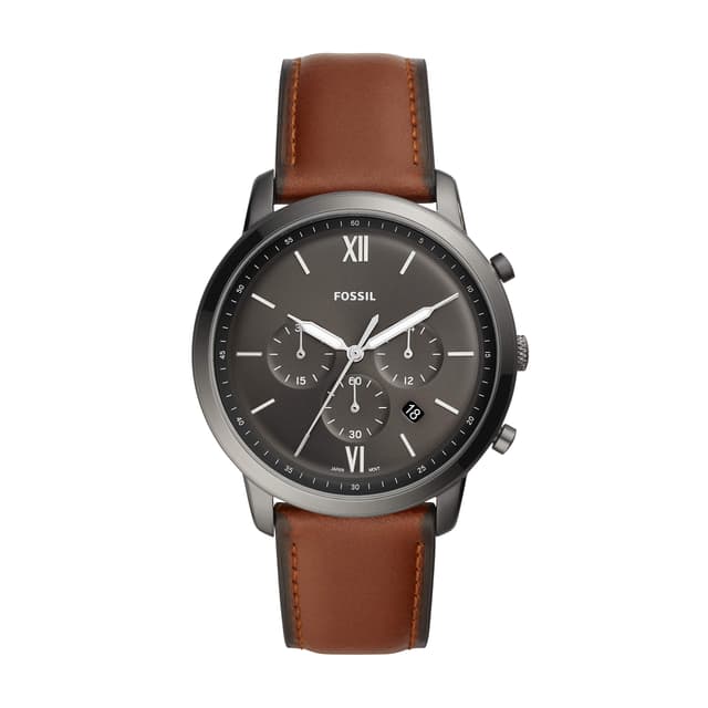 Fossil Men's Watch, Neutra Quartz Stainless Steel and Leather Chronograph Watch for Men, Color: Smoke, Amber