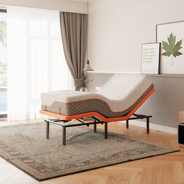 ESHINE Adjustable Bed Frame + 12" Hybrid Mattress Twin XL(Medium) - Luxury Gel Memory Foam, Massage, Wireless Remote, USB, Under Bed Night Light, Head and Foot Incline, 3000 Series