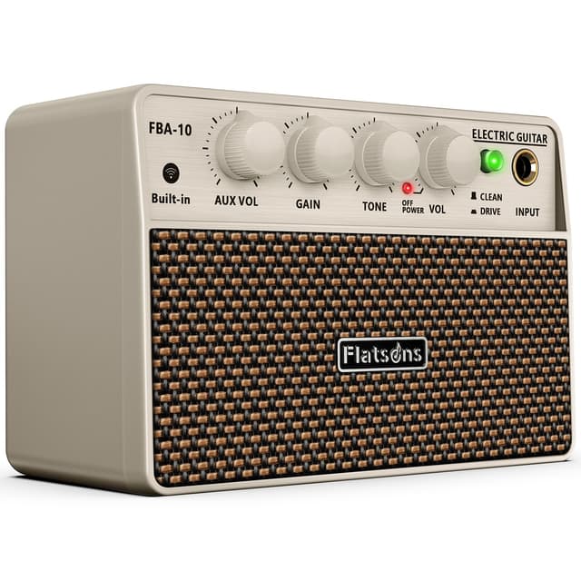 Flatsons FBA-10 Guitar Amp, 10W Mini Electric Guitar Amplifier with Clean/Drive Channel, 6H Work, USB-C Rechargeable, 3.5mm Headphone/AUX, Wireless Portable Amp for Indoor Practice, Travel (White)