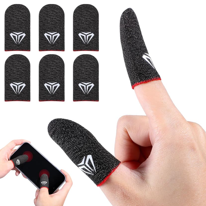 Ptwola 6 Pieces Gaming Finger Sleeves Anti Sweat Gaming Thumb Sleeve Silver Fiber Thin Mobile Finger Protectors Smooth Feel Gamer Gloves Accessories for Most Touchscreen Devices Tablet Phone
