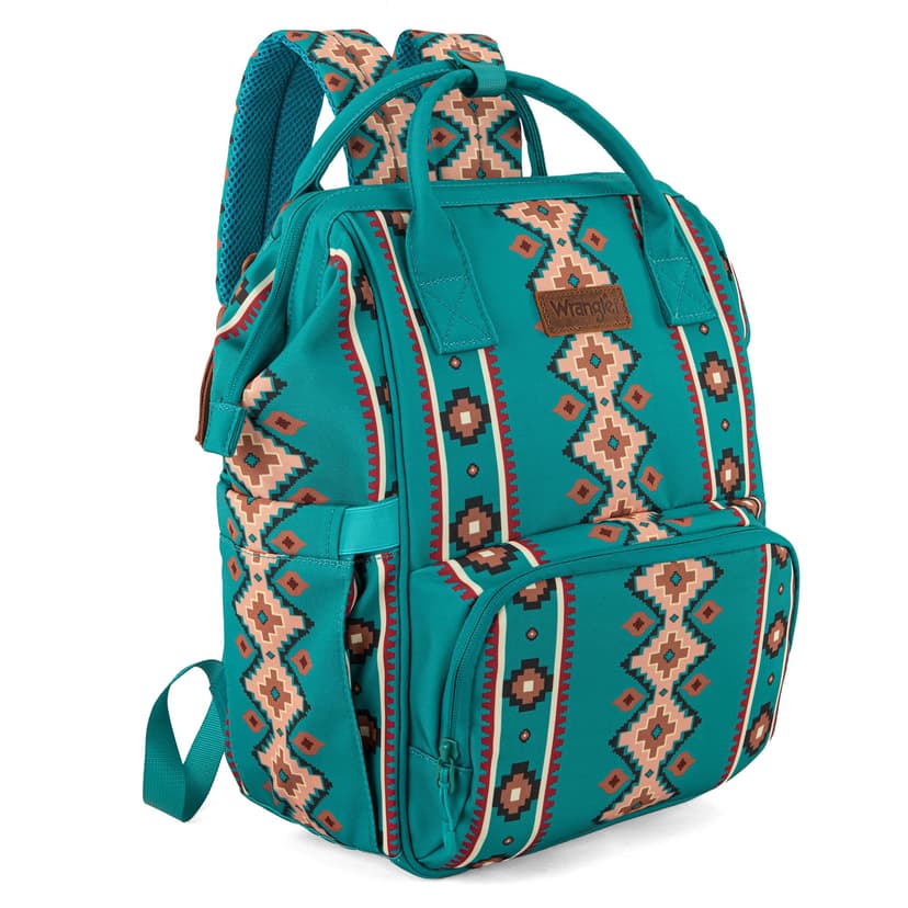 Wrangler Aztec Backpack Organized Daypack Travel Baby Bag with Stroller Strap and Side Bottle Pockets WG2204-9110GN