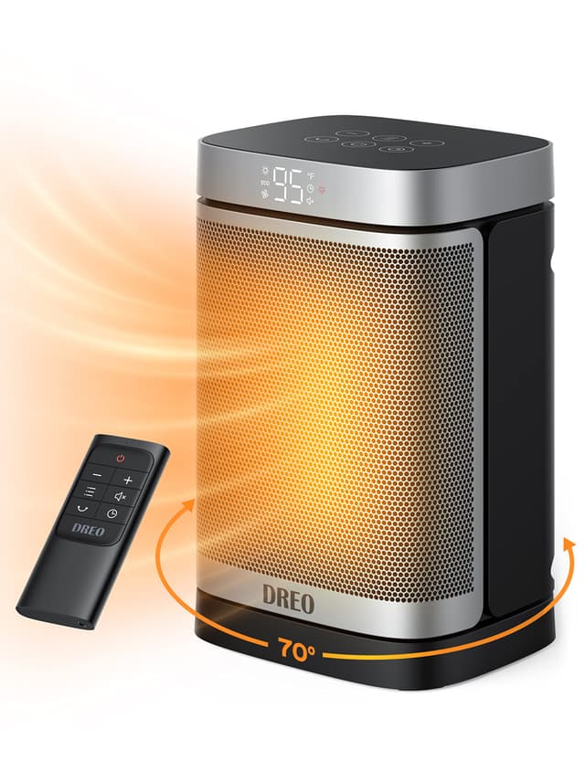 DREO Space Heater, 1500W Portable Electric Heaters for Indoor Use, PTC Ceramic Heater for Office with Remote, Thermostat, 70°Oscillation, 12H Timer, 5 Modes, Safe Quiet Room Heater for Bedroom