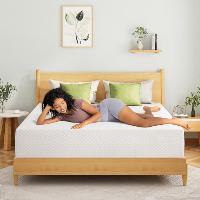 EGOHOME 10 Inch Queen Mattress, Memory Foam Mattress in a Box with Cooling Green Tea Gel, Relieve Pressure with Medium Support, CertiPUR-US Certified, 80''L x 60''W, White