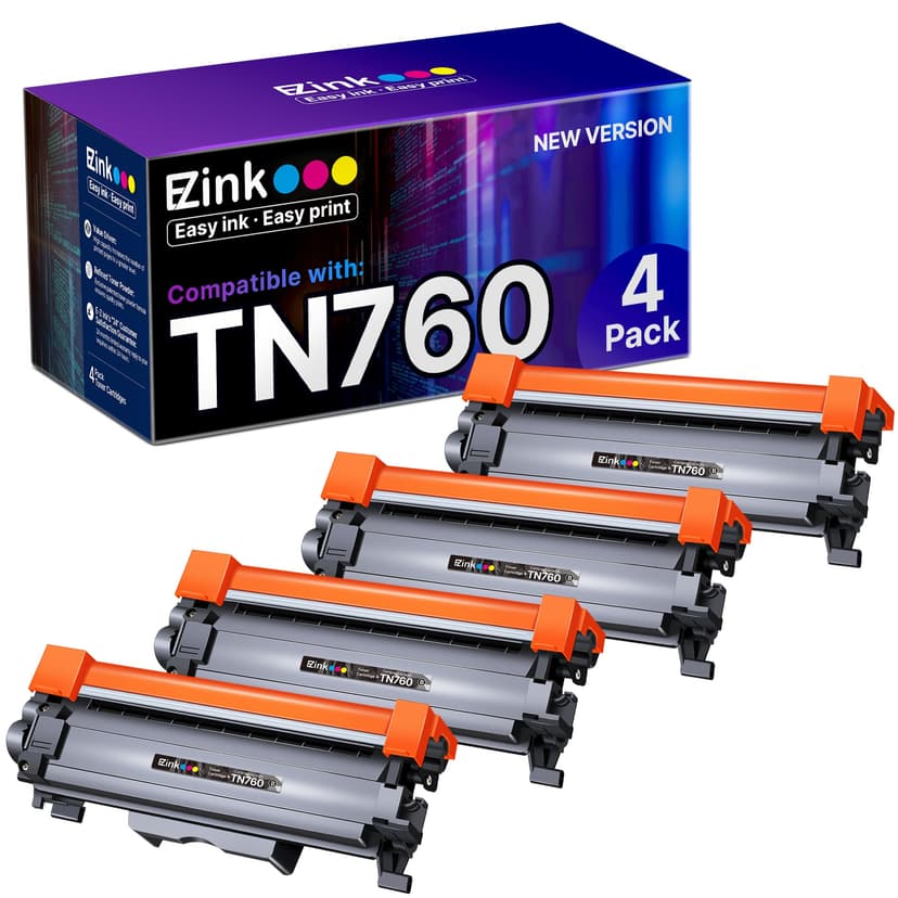 E-Z Ink TN760 Toner for Brother Printer Compatible for Brother TN-760 TN730 TN-730 Toner Cartridges to Use with MFC-L2710DW MFC-L2750DW HL-L2350DW HL-L2370DW HL-L2395DW L2390DW DCP-L2550DW (4 Black)