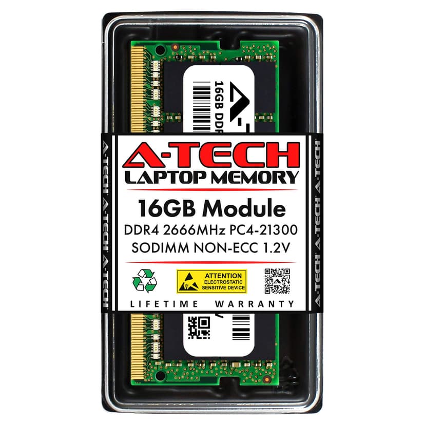 A-Tech 16GB DDR4 2666MHz PC4-21300 (PC4-2666V) CL19 SODIMM 1.2V 260-Pin Non-ECC SO-DIMM Laptop Notebook RAM Memory Module