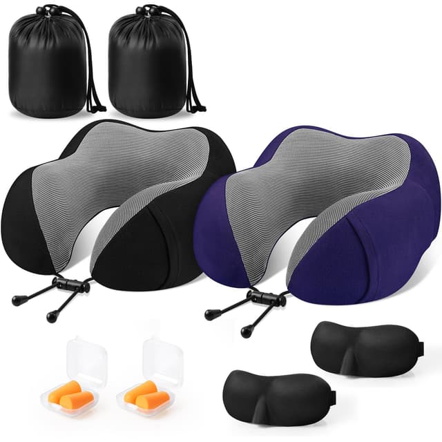 CloudBliss Travel Pillow Premium Memory Foam, Comfortable & Supportive Neck Pillow, Neck Pillows for Sleeping Travel, Airplane Pillow for Sleeping Airplane, Car, Office and Home(Black & Navy)