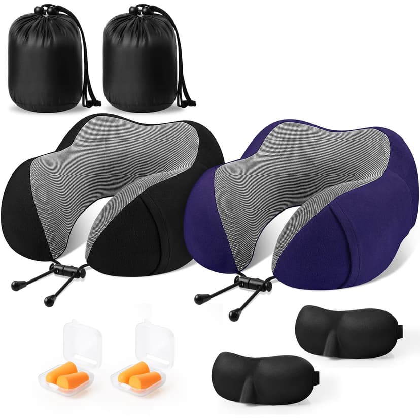CloudBliss Travel Pillow Premium Memory Foam, Comfortable & Supportive Neck Pillow, Neck Pillows for Sleeping Travel, Airplane Pillow for Sleeping Airplane, Car, Office and Home(Black & Navy)