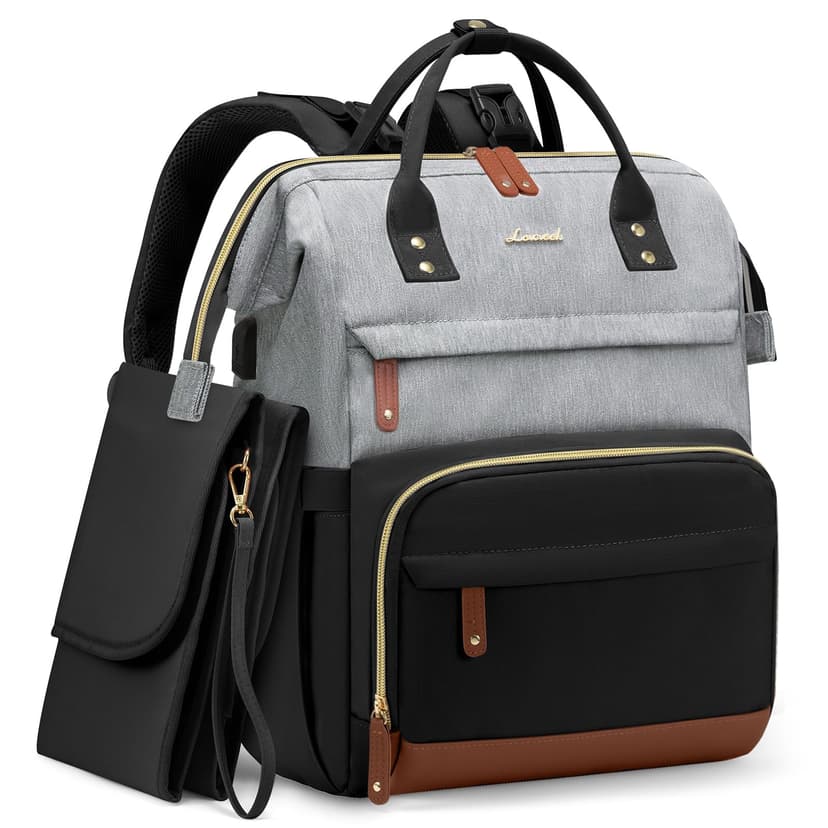 LOVEVOOK Diaper Bag Backpack, Baby Bag with Changing Station, Large Diaper Backpack for Moms Dads, Waterproof Leather Accents Baby Boy and Girl Bag for Travel Baby Essentials