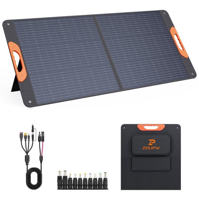 ZOUPW 110 Watt Portable Solar Panel for Jackery Explorer 300/500/Ecoflow/Anker Solix/Bluetti, Foldable Monocrystalline Solar Charger IP67 Waterproof Offgrid Power for Camping RV Battery Backup