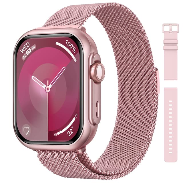 Health Fitness Trackers for Women Men: 100 Day Battery Life Activity Tracker with Answer/Make Call Blood Pressure SpO2 Sleep Heart Rate Monitor 120+ Sports 5ATM Smart Watch for iPhone Rose Pink 2 band