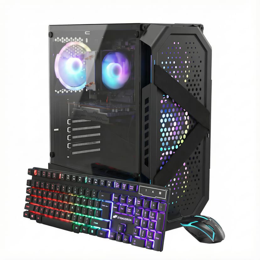 STGAubron Gaming PC Desktop Computer, AMD Ryzen 5 5500 up to 4.2G, Radeon RX 6500 4G, 16GB DDR4, 512GB SSD, WiFi 6, BT 5.2, RGB Fan x4, Windows 11 Home