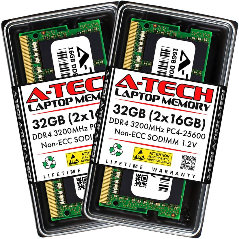 A-Tech 32GB (2x16GB) DDR4 3200 MHz SODIMM PC4-25600 (PC4-3200AA) CL22 Non-ECC Laptop RAM Memory Modules