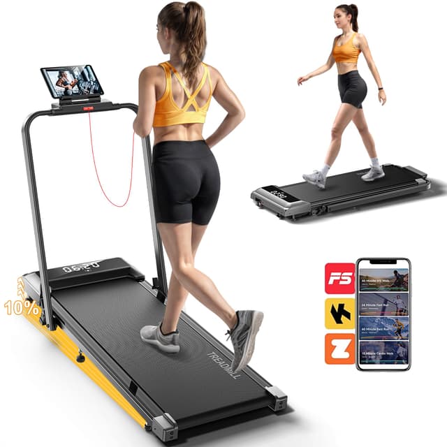 Acezoe Walking Pad Treadmill with Incline and Handle Bar, 2 in 1 Foldable Treadmills for Home Small Office, 300lbs Portable Compact Under Desk Treadmill with Remote Control, LED Display and Apps