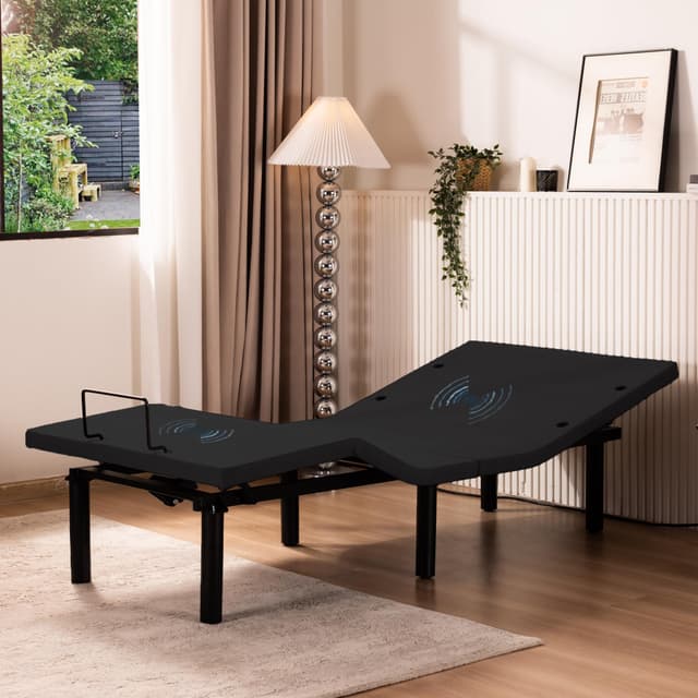 Fromann Adjustable Electric Twin XL Bed Base Frame with Massage,USB Type-C Ports, Zero Gravity, Under Bed Led Lighting and Three Leg Height (with Synchronization Connector) (Black)