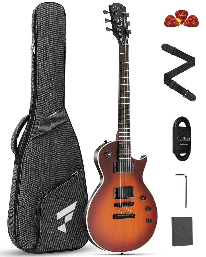 Fesley 39" LP Electric Guitar Kit:Full Size Solid Body Electric Guitars for Beginners with Humbucker Pickups,Poplar Body,Mahogany Neck,22 Frets,6 String Guitar with Gig Bag,Cable,FLP350,Matte,Sunburst