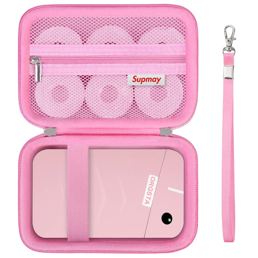 Supmay Carrying Case for ORGSTA S001 / for ORGBRO X1 Label Maker Machine, Portable Bluetooth Label Maker Storage Holder Bag with Mesh Pocket for Tapes, Typ-C Cable, Pink