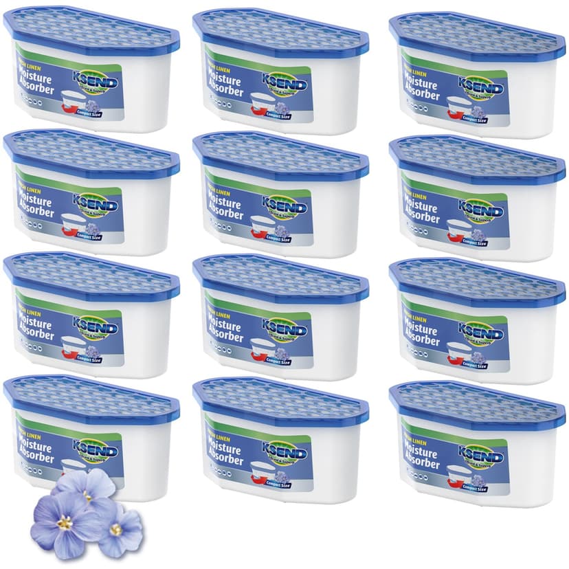 Ksend Moisture Absorbers, 12 Pack, Compact Dehumidifier for Closet, Efficient Humidity Absorber Boxes, Moisture Absorber for Closet, Odor Eliminator with Linen Fragrance, Dutch Blue, 6.4oz, 300ml