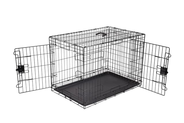 Amazon Basics Portable, Easy to Assemble, Foldable Metal Wire Dog Crate with Removable Tray, Double Door, Divider Panel, Handle, 36" x 23" x 25", Black