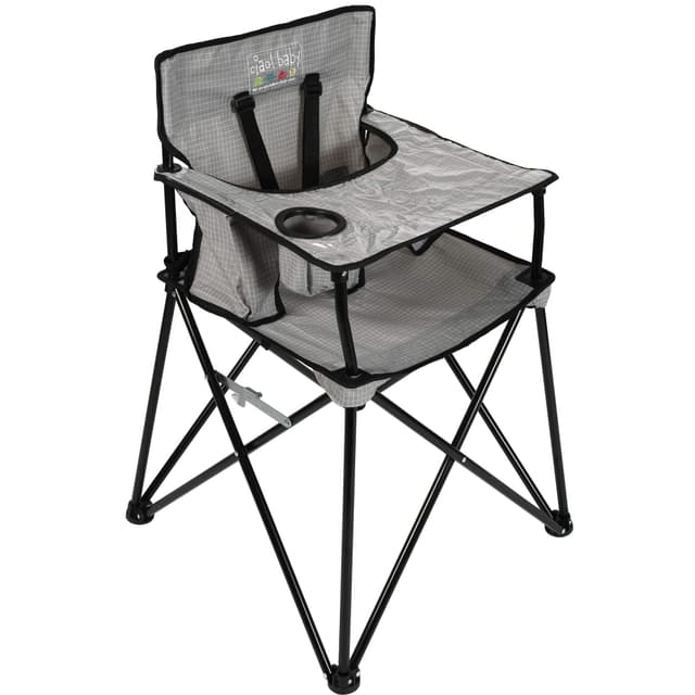 ciao! Baby Portable High Chair for Babies and Toddlers, Compact Folding Travel High Chair with Carry Bag for Outdoor Camping, 1 Count (Pack of 1) (Grey Check)