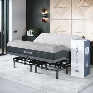 Sven & Son Bliss Adjustable Bed Base Frame + 12 inch Memory Foam Matt (Medium), Head and Foot Lift, Lumbar, Pillow-Tilt, Massage, Under-Bed Lights, USB, Memory, Zero Gravity - King