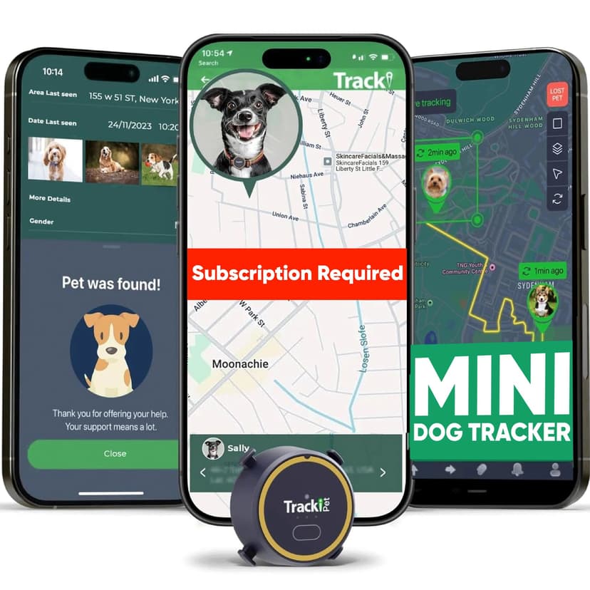 Tracki Dog GPS Tracker – Real-Time Dog Tracker & Pet Tracker – GPS Tracker for Dogs – Smart Alerts, Geo-Fence, Waterproof, Collar-Compatible – Long-Life Battery – iOS & Android (Subscription Required)