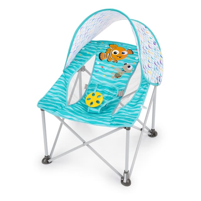 Bright Starts Disney Finding Nemo Pop 'N Chill Travel Seat, Indoor/Outdoor Use, Infant Seat with UPF 50+ Canopy, Blue, Ages 0-6 Months