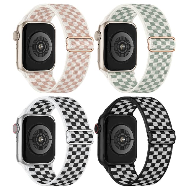 4 Pack Stretchy Nylon Solo Loop Bands Compatible with Apple Watch Band 38mm 40mm 41mm 42mm 44mm 45mm 46mm 49mm, Sport Elastic Wristband Women Men Strap for iWatch Series 11 10 9 8 7 6 5 4 3 SE Ultra