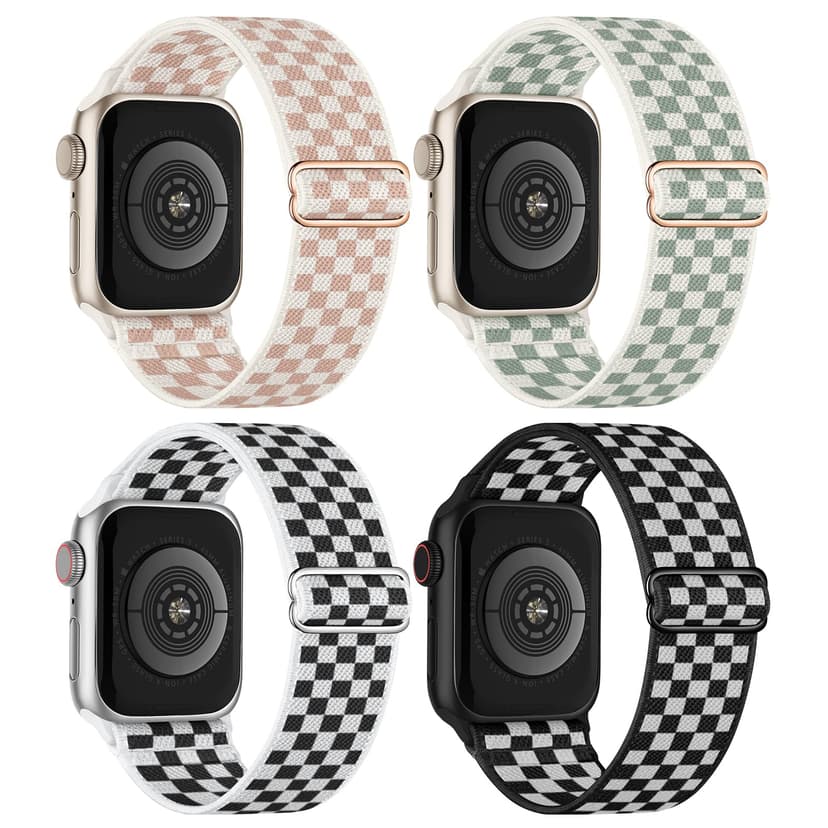 4 Pack Stretchy Nylon Solo Loop Bands Compatible with Apple Watch Band 38mm 40mm 41mm 42mm 44mm 45mm 46mm 49mm, Sport Elastic Wristband Women Men Strap for iWatch Series 11 10 9 8 7 6 5 4 3 SE Ultra