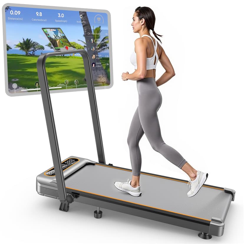 Foldable Treadmill with 10% Incline, Upgrade 3.5HP Low Noise Walking Pad Treadmill with Handle Bar, Trisomy 4 in 1 Portable Under Desk Treadmills for Home/Office, 350Lbs Capacity, APP & Remote Control