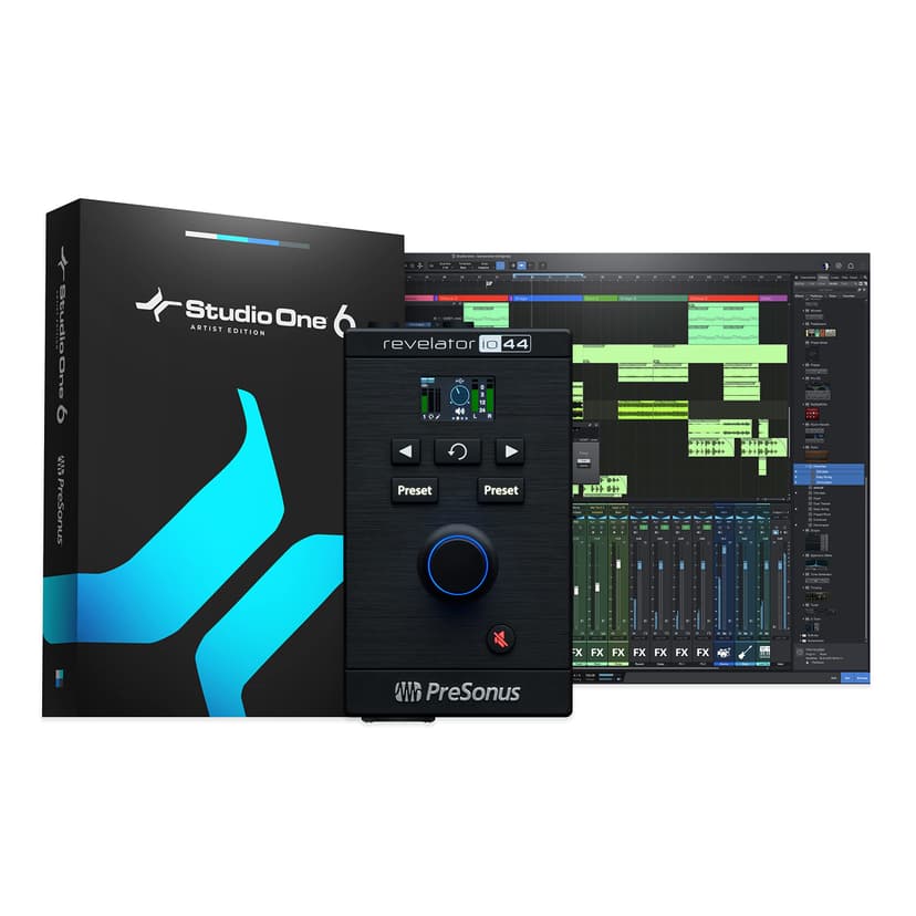 PreSonus Revelator io44 USB-C Audio Interface for music production and streaming with built-in mixer and easy-to-use effects presets plus Studio One DAW Recording Software