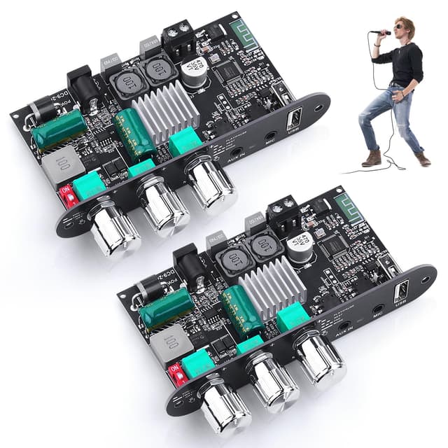 ZK-1001UM Bluetooth 5.3 Amplifier Board, 100W Mini Mono Audio Amp with TWS Box, DC 9-24V Boost Circuit Amps for Home Outdoor DIY Speakers, MIC and Reverb, USB/AUX Input, (2 Pack)