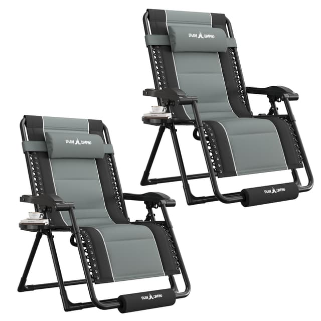 UDPATIO Oversized Zero Gravity Chair Set of 2, Outdoor Full Padded Recliner, Patio Folding Adjustable Reclining Seat with Cup Holder, Footrest & Headrest for Camping, 500LBS Support,Black/Gray,33in