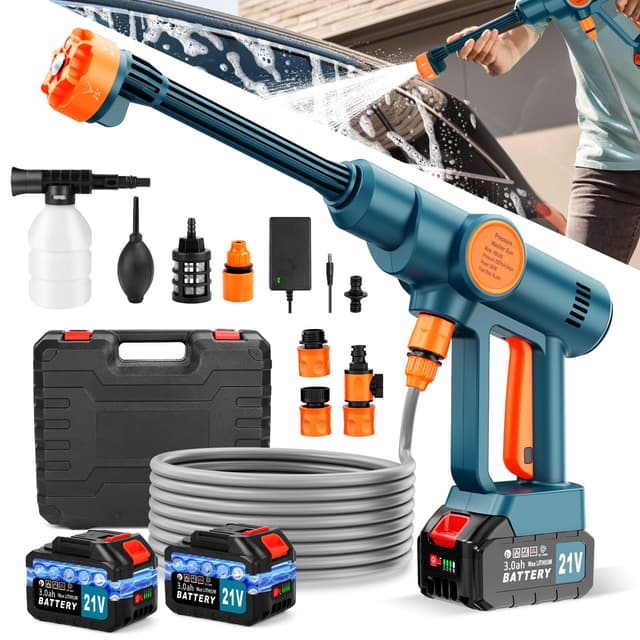 Portable Cordless Pressure Washer, Battery Powered Power Washer Car Wash Gun with 6-in-1 Nozzle & Foam Cannon, Handheld High Pressure Cleaner for Car, Driveway, Patio, Garden, RV