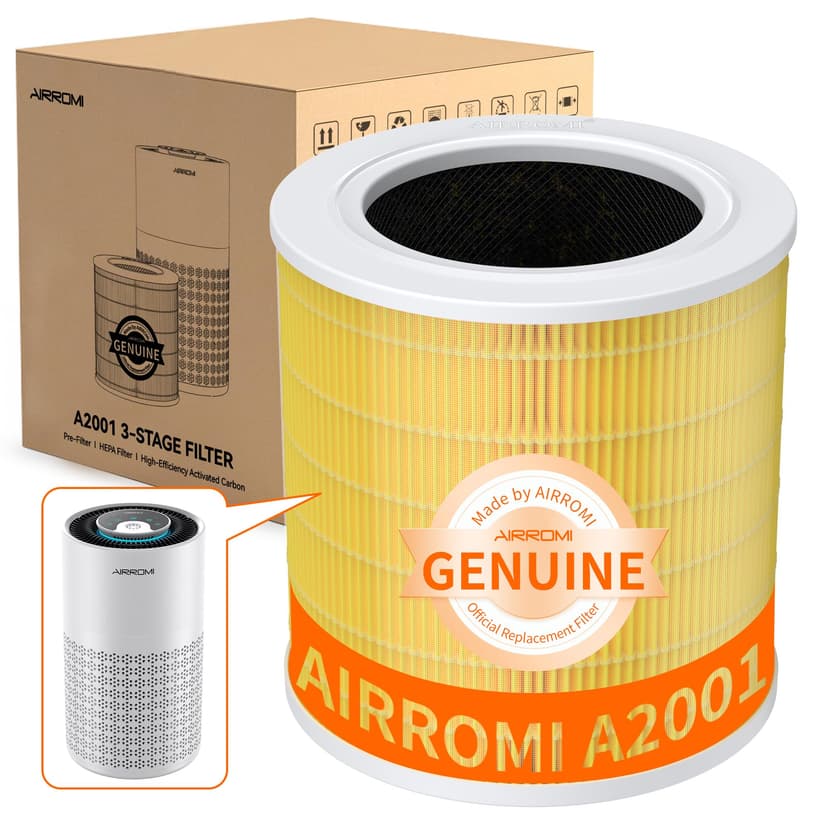 AIRROMI A2001 HEPA Air Purifier Replacement: Original 3-in-1 Filter, Removes 99.97% of 0.3 Micron Particles, Yellow Activated Carbon Filter - Pets & Allergen Specific 1 Pack