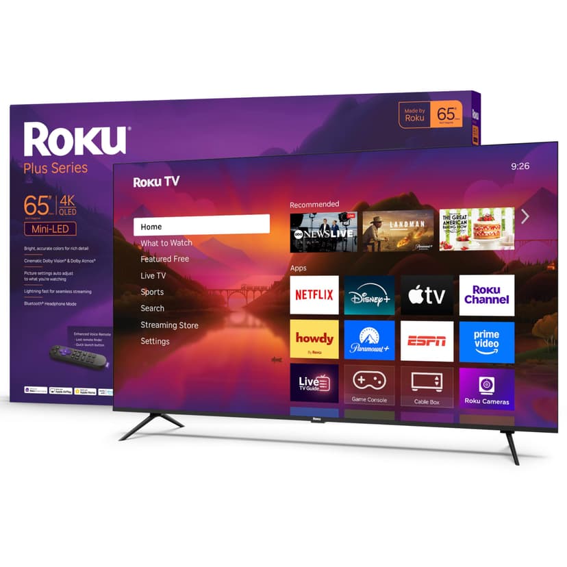 Roku Smart TV – 65-Inch Plus Series, Mini-LED TV – RokuTV with Enhanced Voice Remote – Flat Screen 4K QLED Television with Dolby Vision & Wi-Fi for Streaming Live Local News, Sports