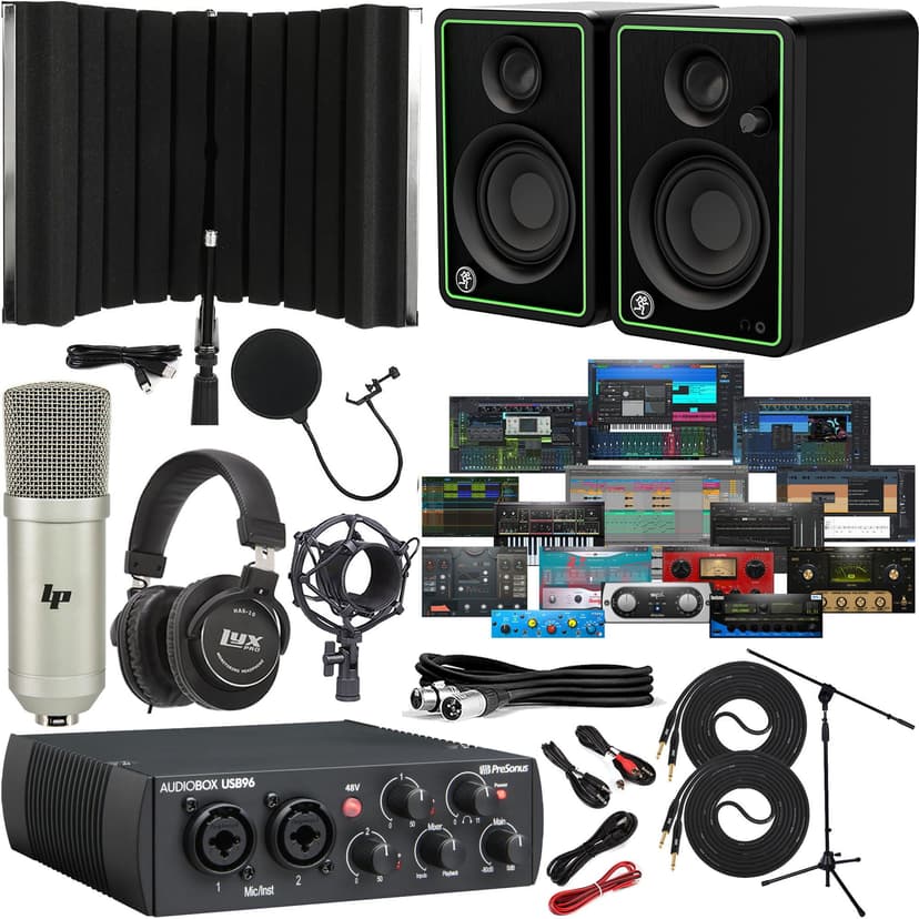 PreSonus AudioBox USB 96 Recording Bundle with Studio Monitors, Condenser Mic, Isolation Shield & Software – Complete Home Studio Kit for Music Production & Podcasting