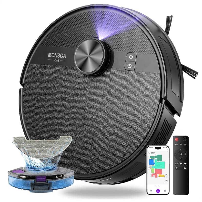 MONSGA Robot Vacuum and Mop Combo, 7000Pa Robotic Vacuum with Lidar Navigation, 180mins Runtime, Tangle-Free Robot Mop, 5 Editable Maps, APP/Remote/Voice Control, Ideal for Hard Floors and Carpets