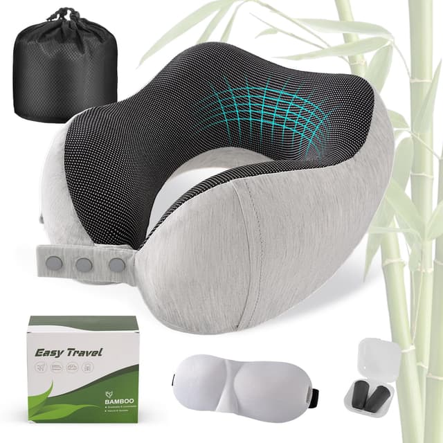 Cirorld Neck Pillow for Traveling, Travel Pillows for Airplanes,100% Pure Memory Foam Travel Neck Pillow, Adjustable Flight Pillow, Portable Plane Accessories with Eye Mask, Earplugs, Carry Bag