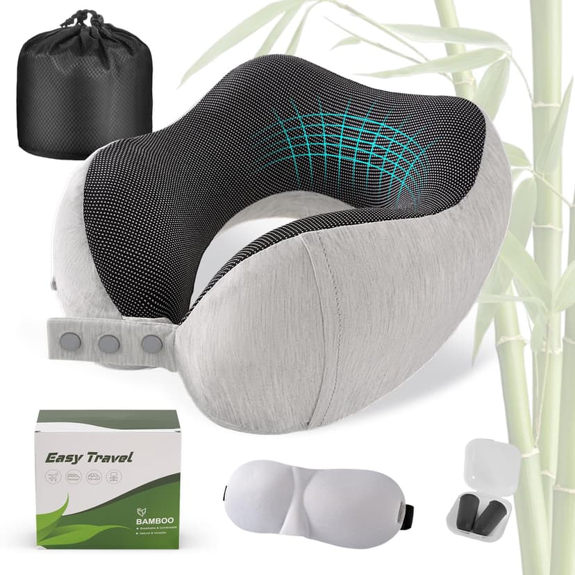 Cirorld Neck Pillow for Traveling, Travel Pillows for Airplanes,100% Pure Memory Foam Travel Neck Pillow, Adjustable Flight Pillow, Portable Plane Accessories with Eye Mask, Earplugs, Carry Bag