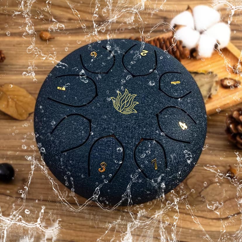 Eavnbaek Rain Chime Drum - 8 Note 6 Inch Rain Drum for Outside Garden, with Bag, Music Book, Drumsticks, Mallet Holder and Finger Paddles, Steel Tongue Drum for Gifts Yoga Education (Navy Blue)