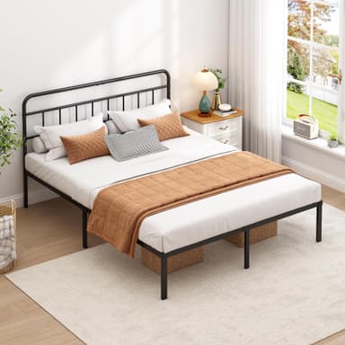 Ziguxiao King Bed Frame with Classic Headboard,Strong Metal Slats Support,Under Bed Storage Space,No Box Spring Needed,Easy to Assemble,Black