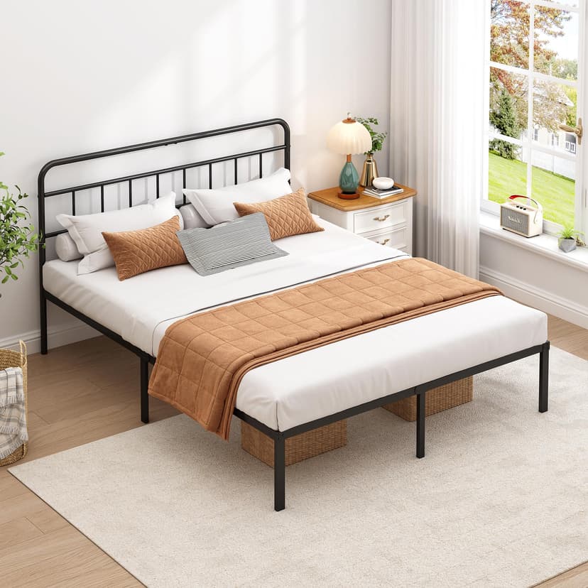 Ziguxiao King Bed Frame with Classic Headboard,Strong Metal Slats Support,Under Bed Storage Space,No Box Spring Needed,Easy to Assemble,Black