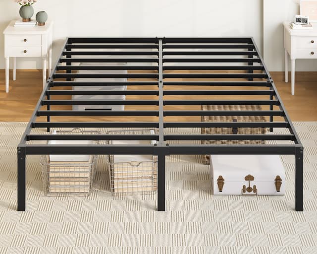 Allewie Full Size Bed Frame, 14 inch Metal Platform Beds with Storage Space, No Box Spring Needed and Easy Assembly, Black