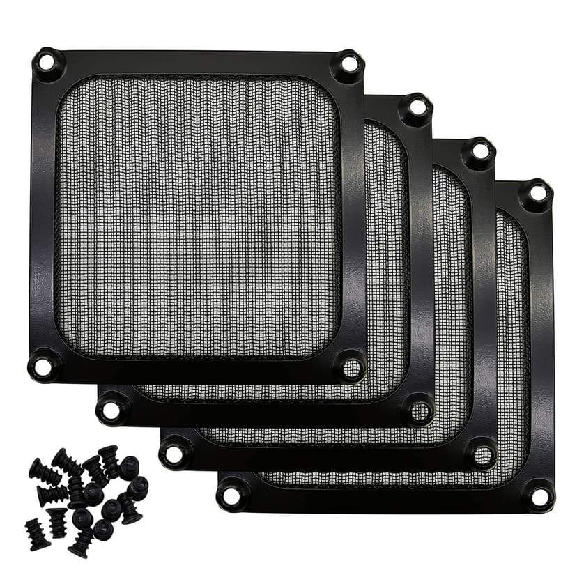 90mm 92mm Computer Fan Filter Grills with Screws, Aluminum Frame Ultra Fine Stainelss Steel Mesh - 4 Pack (Black)